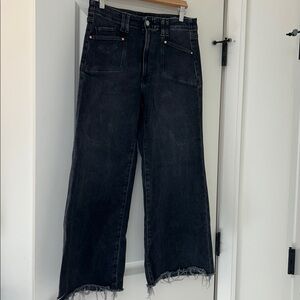 PAIGE Anessa Black Wide Leg Crop Jeans - frayed